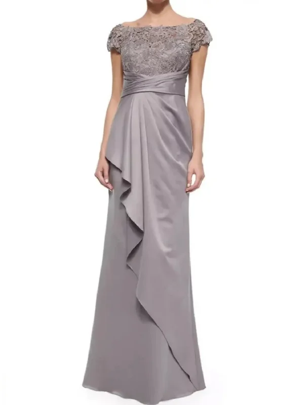 Sheath / Column Mother of the Bride Dress Wedding Guest Party Elegant Off Shoulder Floor Length Stretch Chiffon Cap Sleeve with Lace Ruffles Ruching Sheath / Column Mother of the Bride Dress Wedding Guest Party Elegant Off Shoulder Floor Length Stretch Chiffon Cap Sleeve with Lace Ruffles Ruching