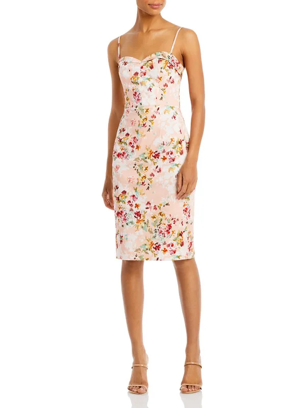 Clover Womens Floral Knee Sheath Dress