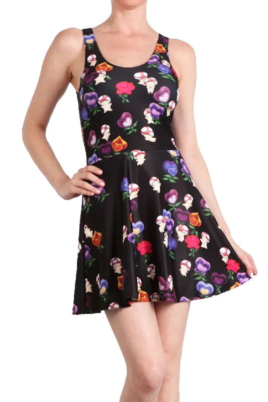 Dancing Mushrooms and Pansies Skater Dress