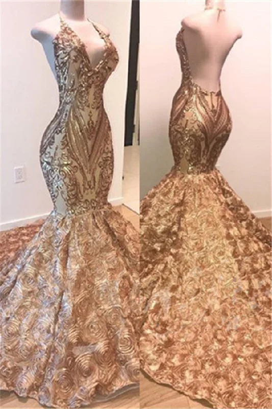 Gorgeous Sleeveless Sequins Mermaid Prom Dress With Flwoer Bottom