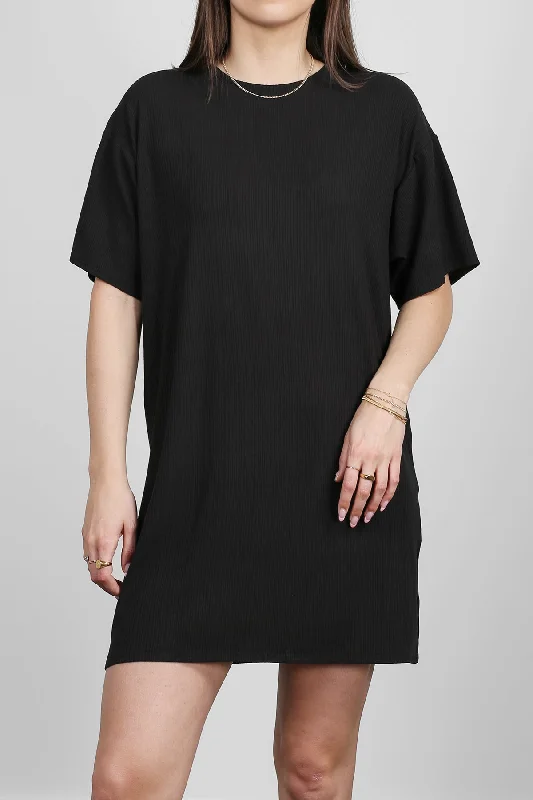 RIBBED TEE DRESS IN BLACK