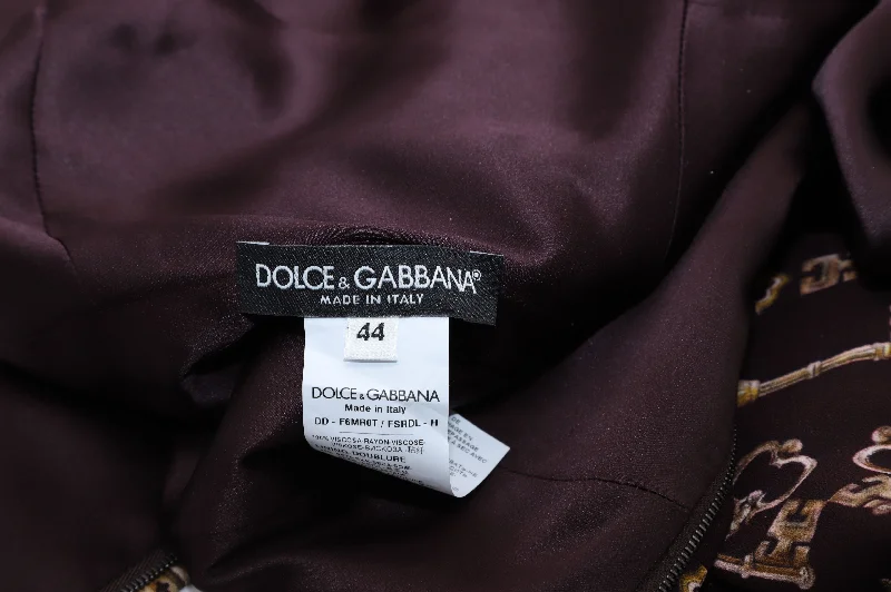 Dolce & Gabbana Key Print Sheath Dress in Brown Viscose
