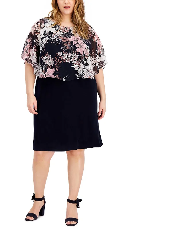 Plus Womens Floral Popover Sheath Dress
