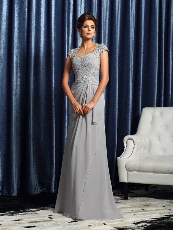 Sheath Chiffon Sweetheart Short Sleeves Sweep/Brush Train With Applique Mother of the Bride Dresses Sheath Chiffon Sweetheart Short Sleeves Sweep/Brush Train With Applique Mother of the Bride Dresses