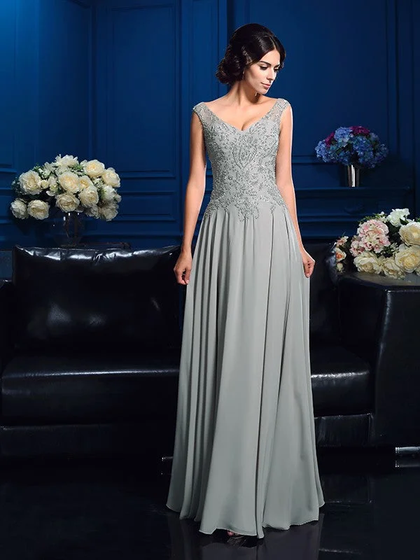 A-Line Chiffon V-neck Sleeveless Floor-Length With Beading Mother of the Bride Dresses A-Line Chiffon V-neck Sleeveless Floor-Length With Beading Mother of the Bride Dresses
