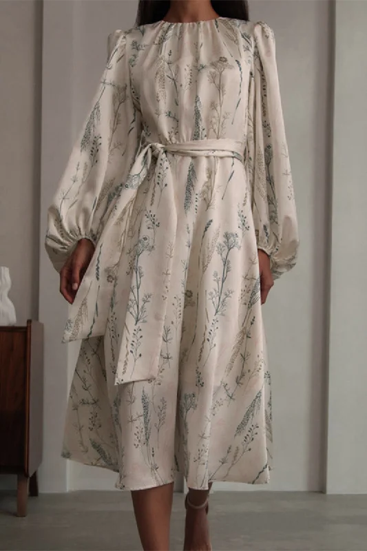 Wjczt  Elegant Floral Frenulum O Neck A Line Dresses