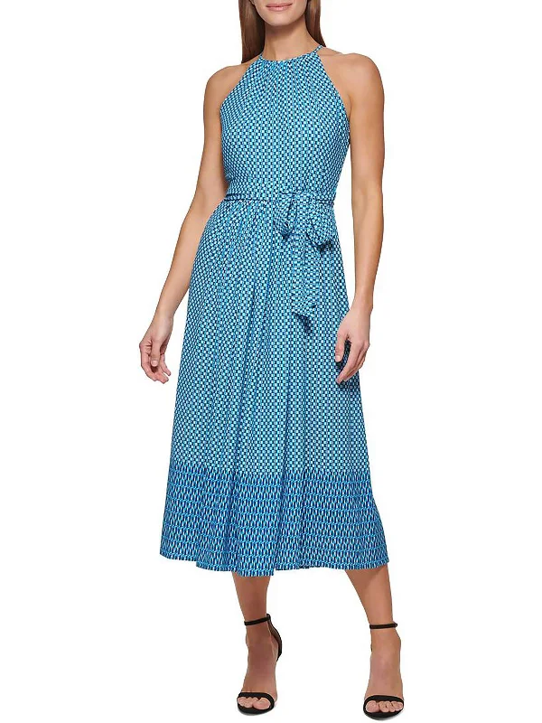 Womens Midi Print Halter Dress