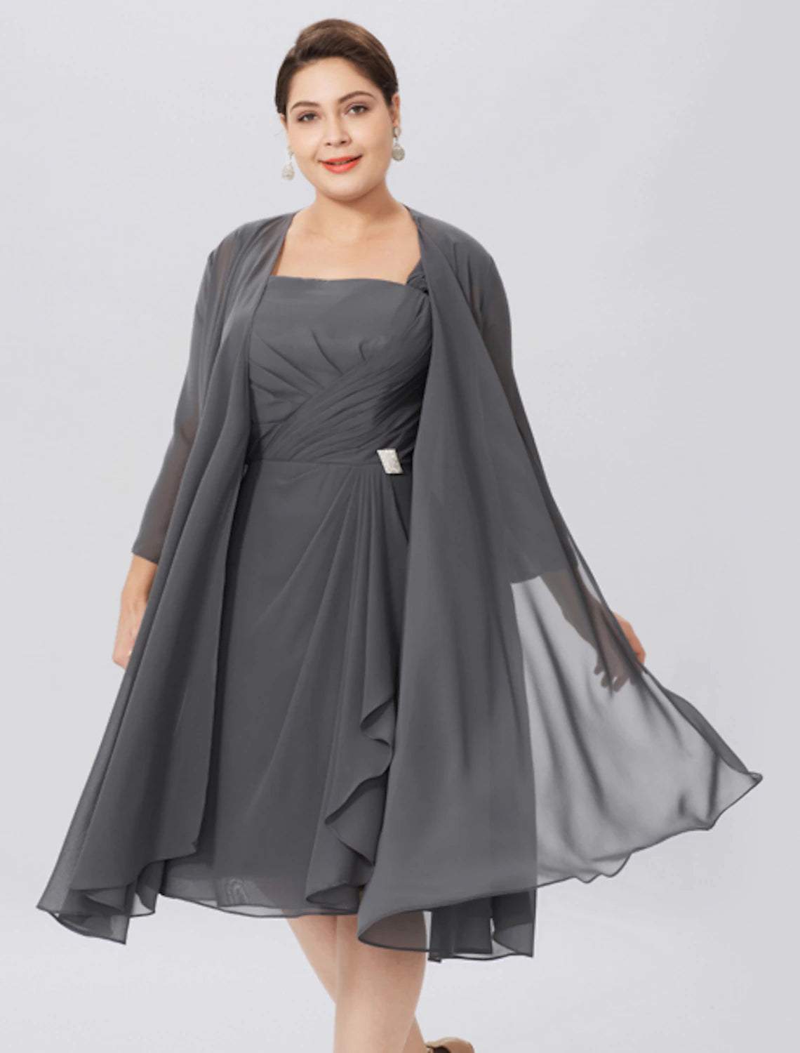 A-Line Mother of the Bride Dress Formal Plus Size Elegant Straps Knee Length Chiffon Sleeveless yes with Criss Cross Pleats A-Line Mother of the Bride Dress Formal Plus Size Elegant Straps Knee Length Chiffon Sleeveless yes with Criss Cross Pleats