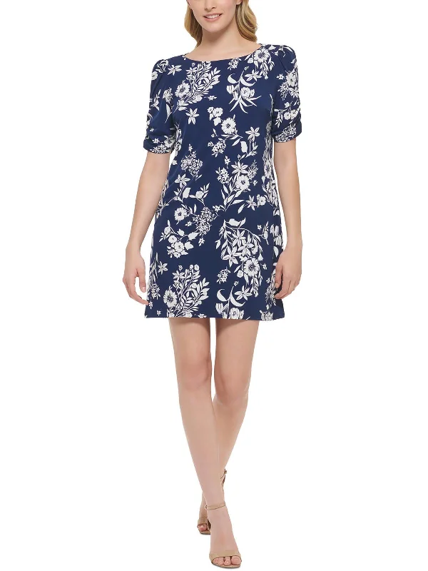 Petites Womens Floral Print Jersey Sheath Dress