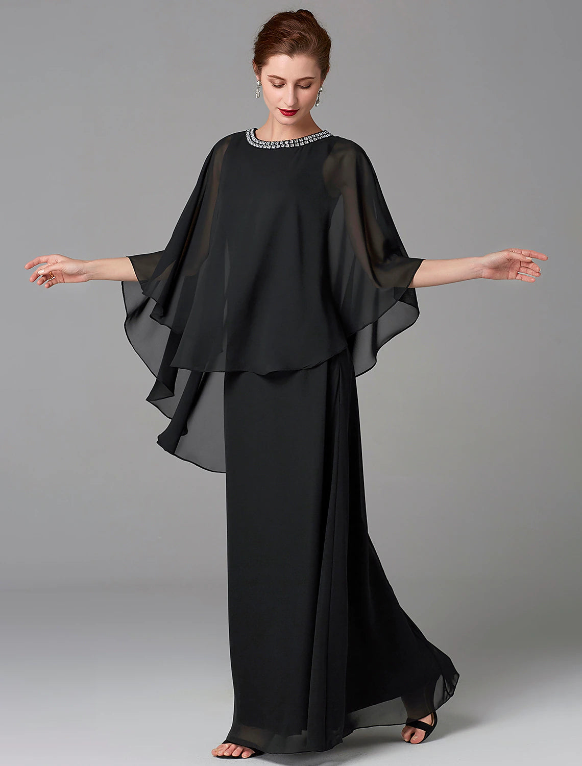 A-Line Mother of the Bride Dress Wedding Guest Plus Size Elegant Jewel Neck Floor Length Chiffon Sleeveless with Beading Fall A-Line Mother of the Bride Dress Wedding Guest Plus Size Elegant Jewel Neck Floor Length Chiffon Sleeveless with Beading Fall