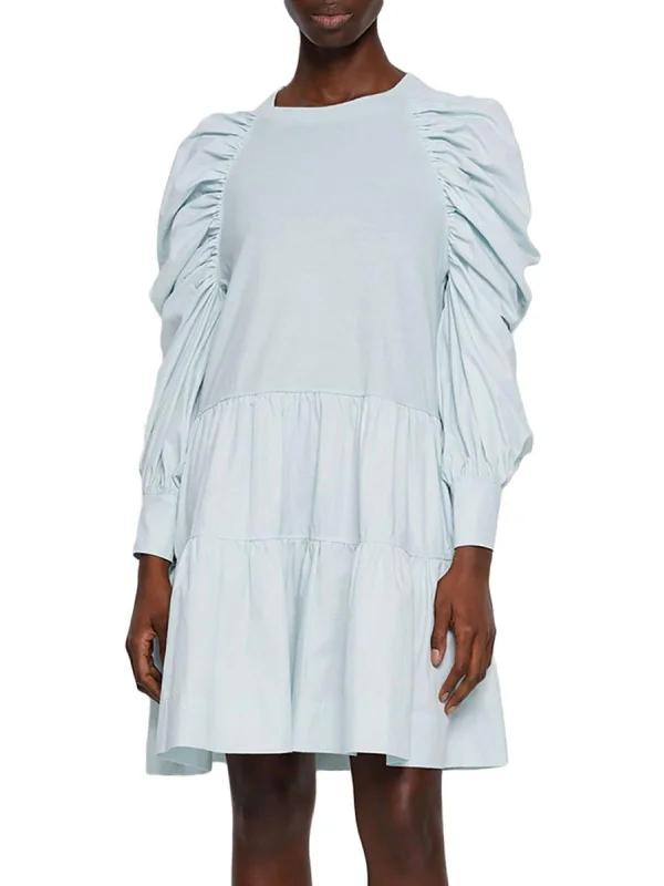 Karlie Womens Poplin Statement Sleeves Shift Dress