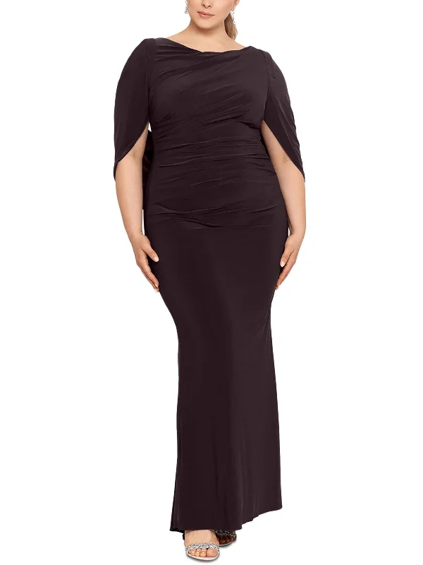 Plus Womens Ruched Polyester Evening Dress
