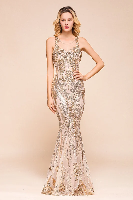 Gorgeous Champagne Sequins Mermaid Prom Dress | Long Evening Gowns
