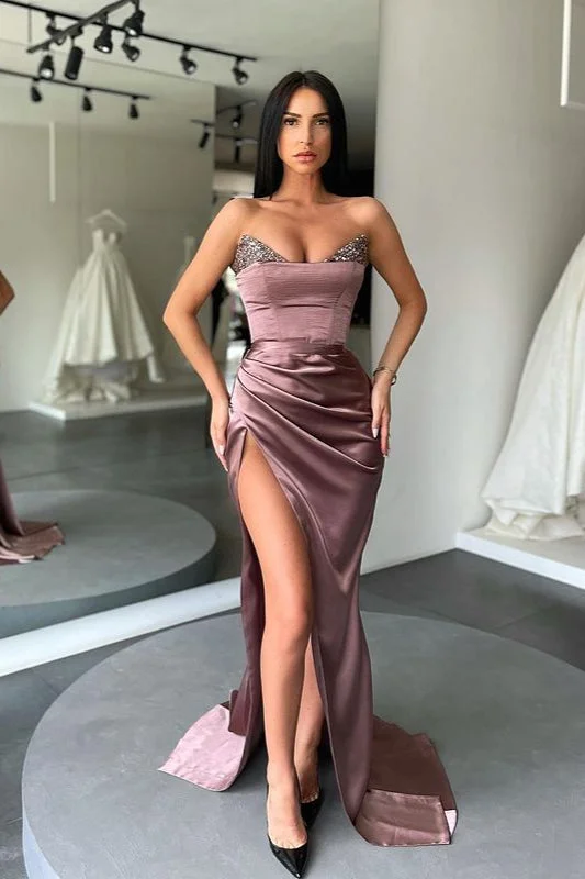 Modern Sequins Mermaid Long Evening Prom Dresses With Split