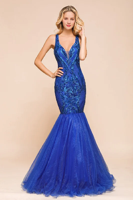 Gorgeous Royal Blue Mermaid Prom Dress | Long Sequins Evening Party Gowns