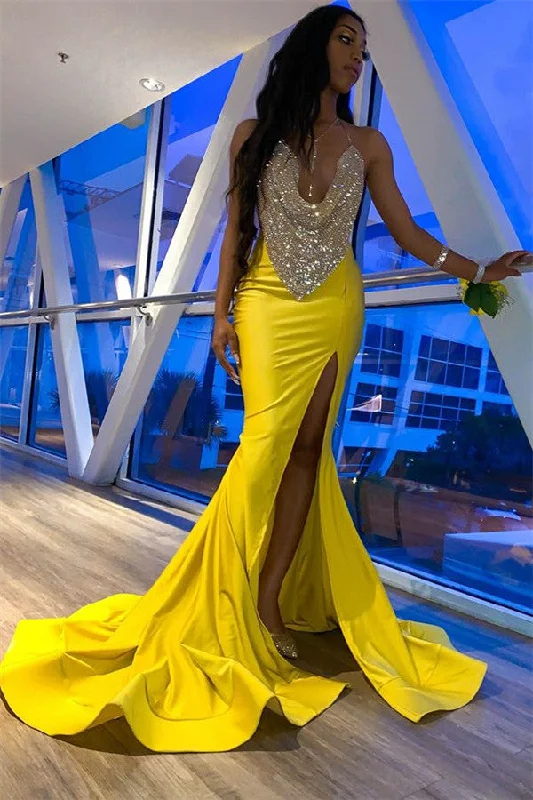 Sparkling Sequins V-neck Side Split Prom Dresses | Mermaid Sexy Backless Evening Gowns Sparkling Sequins V-neck Side Split Prom Dresses | Mermaid Sexy Backless Evening Gowns