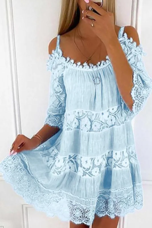 Wjczt  Fashion Solid Lace Spaghetti Strap Lace Dress Dresses(5 Colors)