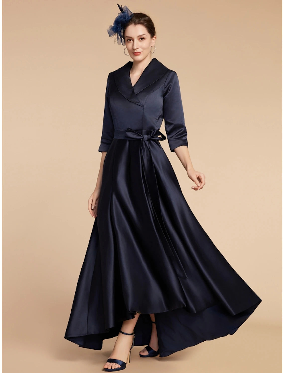 A-Line Mother of the Bride Dress Wedding Guest Elegant V Neck Ankle Length Satin Half Sleeve with Sash / Ribbon Ruching Solid Color A-Line Mother of the Bride Dress Wedding Guest Elegant V Neck Ankle Length Satin Half Sleeve with Sash / Ribbon Ruching Solid Color