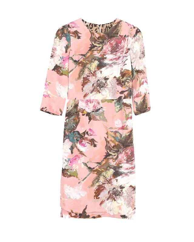 Dolce & Gabbana Painted Flowers Print Knee Length Dress in Multicolor Polyester