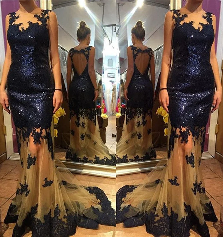 New Arrival Sequins Open Back Party Gowns Sexy Mermaid Tulle Lace Prom Dresses AE0121 New Arrival Sequins Open Back Party Gowns Sexy Mermaid Tulle Lace Prom Dresses AE0121
