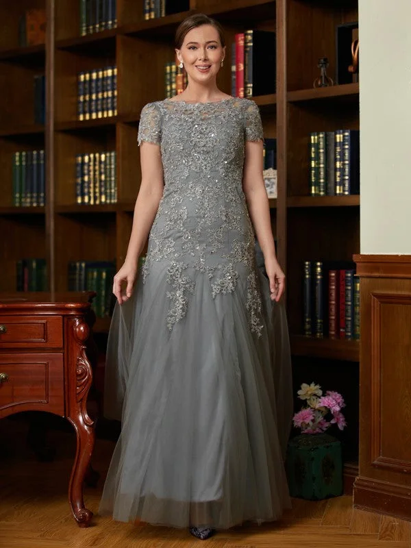 A-Line/Princess Tulle Lace Scoop Short Sleeves Floor-Length Mother of the Bride Dresses A-Line/Princess Tulle Lace Scoop Short Sleeves Floor-Length Mother of the Bride Dresses