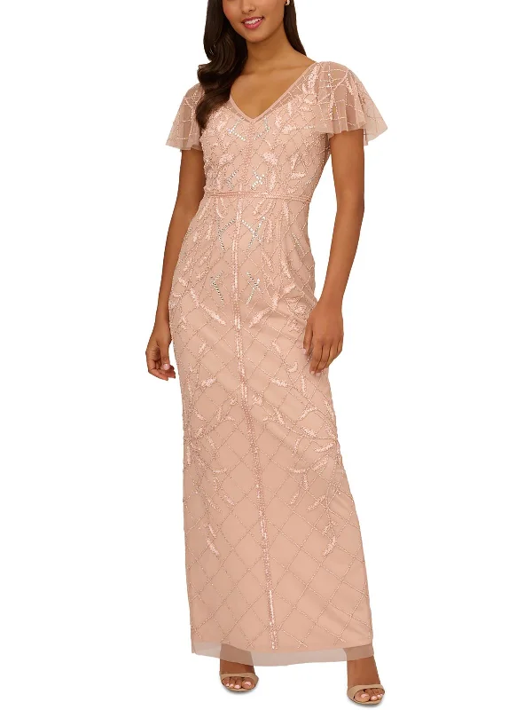 Womens Beaded Polyester Evening Dress