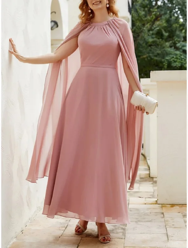 A-Line Mother of the Bride Dress Wedding Guest Elegant Jewel Neck Ankle Length Chiffon Sleeveless with Ruching Solid Color A-Line Mother of the Bride Dress Wedding Guest Elegant Jewel Neck Ankle Length Chiffon Sleeveless with Ruching Solid Color