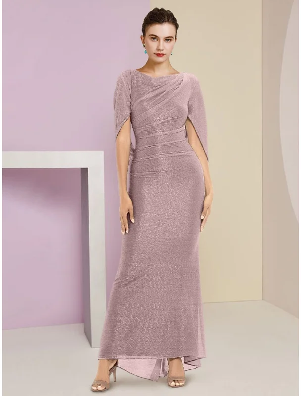 Mermaid / Trumpet Mother of the Bride Dress Wedding Guest Sparkle & Shine Elegant Scoop Neck Ankle Length Chiffon Half Sleeve with Sequin Ruching Solid Color Mermaid / Trumpet Mother of the Bride Dress Wedding Guest Sparkle & Shine Elegant Scoop Neck Ankle Length Chiffon Half Sleeve with Sequin Ruching Solid Color