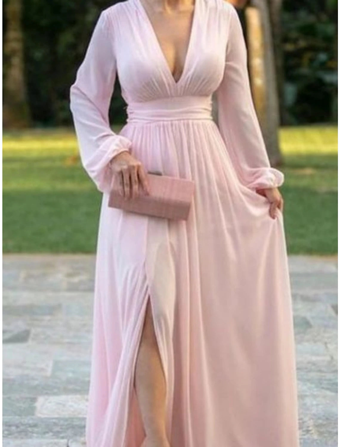 A-Line Mother of the Bride Dress Wedding Guest Elegant V Neck Sweep / Brush Train Chiffon Long Sleeve with Split Front Ruching A-Line Mother of the Bride Dress Wedding Guest Elegant V Neck Sweep / Brush Train Chiffon Long Sleeve with Split Front Ruching
