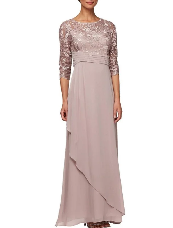 Sheath / Column Mother of the Bride Dress Wedding Guest Elegant Scoop Neck Ankle Length Chiffon Lace Half Sleeve with Ruching Solid Color Sheath / Column Mother of the Bride Dress Wedding Guest Elegant Scoop Neck Ankle Length Chiffon Lace Half Sleeve with Ruching Solid Color