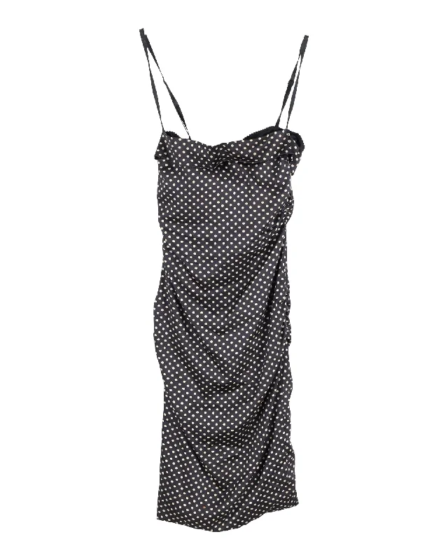 Dolce & Gabbana Ruched Polka Dot Dress in Black Silk
