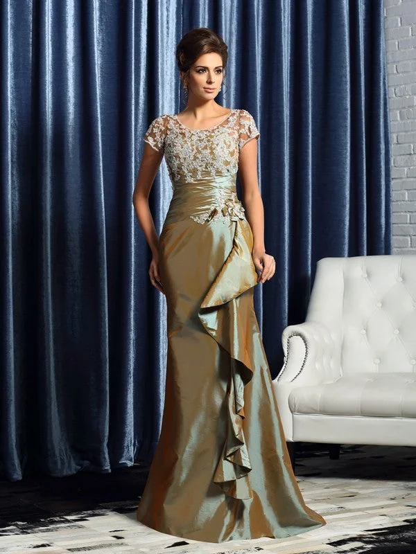 Mermaid Taffeta Scoop Short Sleeves Sweep/Brush Train With Beading Mother of the Bride Dresses Mermaid Taffeta Scoop Short Sleeves Sweep/Brush Train With Beading Mother of the Bride Dresses