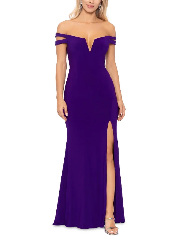 Womens V Neck Cold Shoulder Formal Dress