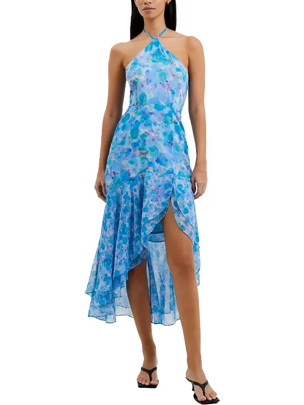Gretha Womens Printed Hi-Low Halter Dress