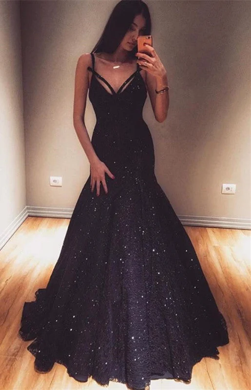 Sexy Spaghetti Strap Sleeveless Mermaid Evening Gown | Sequins Floor-Length Prom Dresses Sexy Spaghetti Strap Sleeveless Mermaid Evening Gown | Sequins Floor-Length Prom Dresses