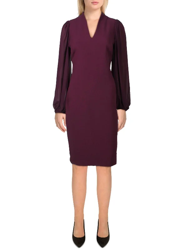 Womens Chiffon Knee-Length Shift Dress