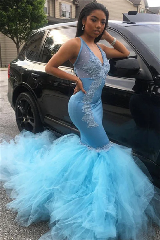 Appliques V-Neck Mermaid Prom Dresses | Sexy Sleeveless Tulle Sequins Dresses bc1317 Appliques V-Neck Mermaid Prom Dresses | Sexy Sleeveless Tulle Sequins Dresses bc1317