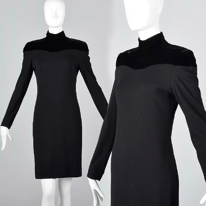 Lanvin Tight Black Pencil Dress with Velvet Shoulders