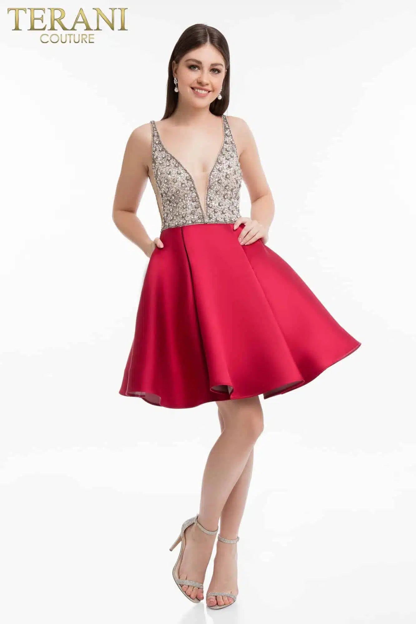 Beaded Bodice Cocktail Dress with Full Satin Skirt