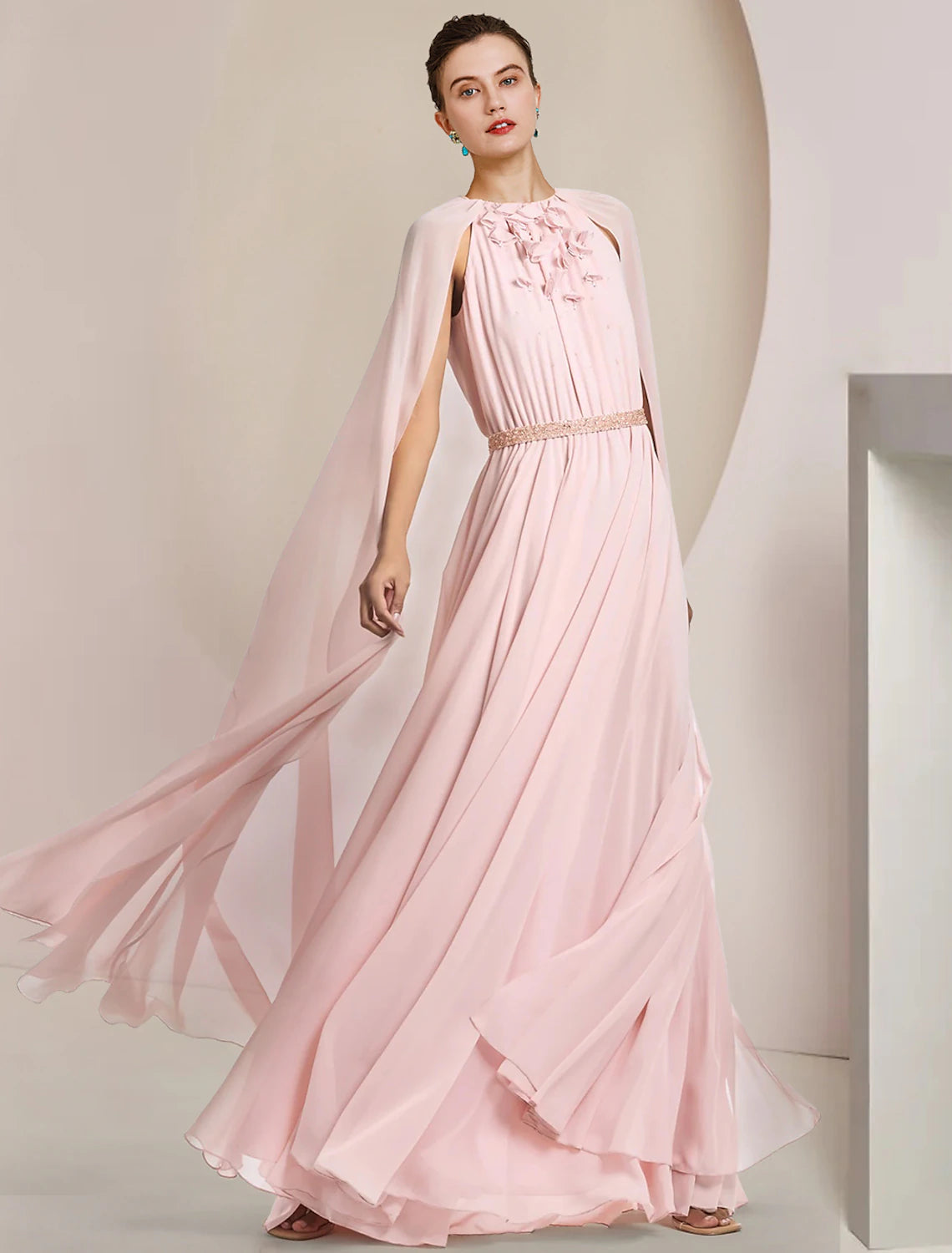 A-Line Mother of the Bride Dress Formal Wedding Guest Elegant Scoop Neck Floor Length Chiffon Sleeveless with Sash / Ribbon Flower A-Line Mother of the Bride Dress Formal Wedding Guest Elegant Scoop Neck Floor Length Chiffon Sleeveless with Sash / Ribbon Flower