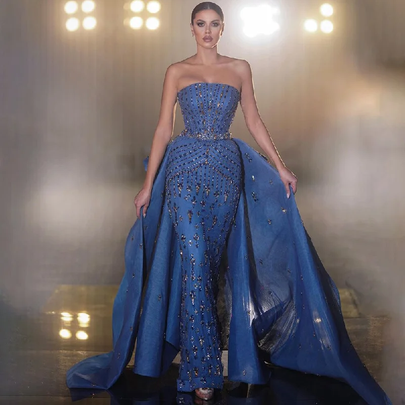 Serene Hill Blue Strapless Mermaid Overskirt Evening Party Gowns Beaded Elegant Formal Occasion Dresses For Women 2024 LA72051 Serene Hill Blue Strapless Mermaid Overskirt Evening Party Gowns Beaded Elegant Formal Occasion Dresses For Women 2024 LA72051