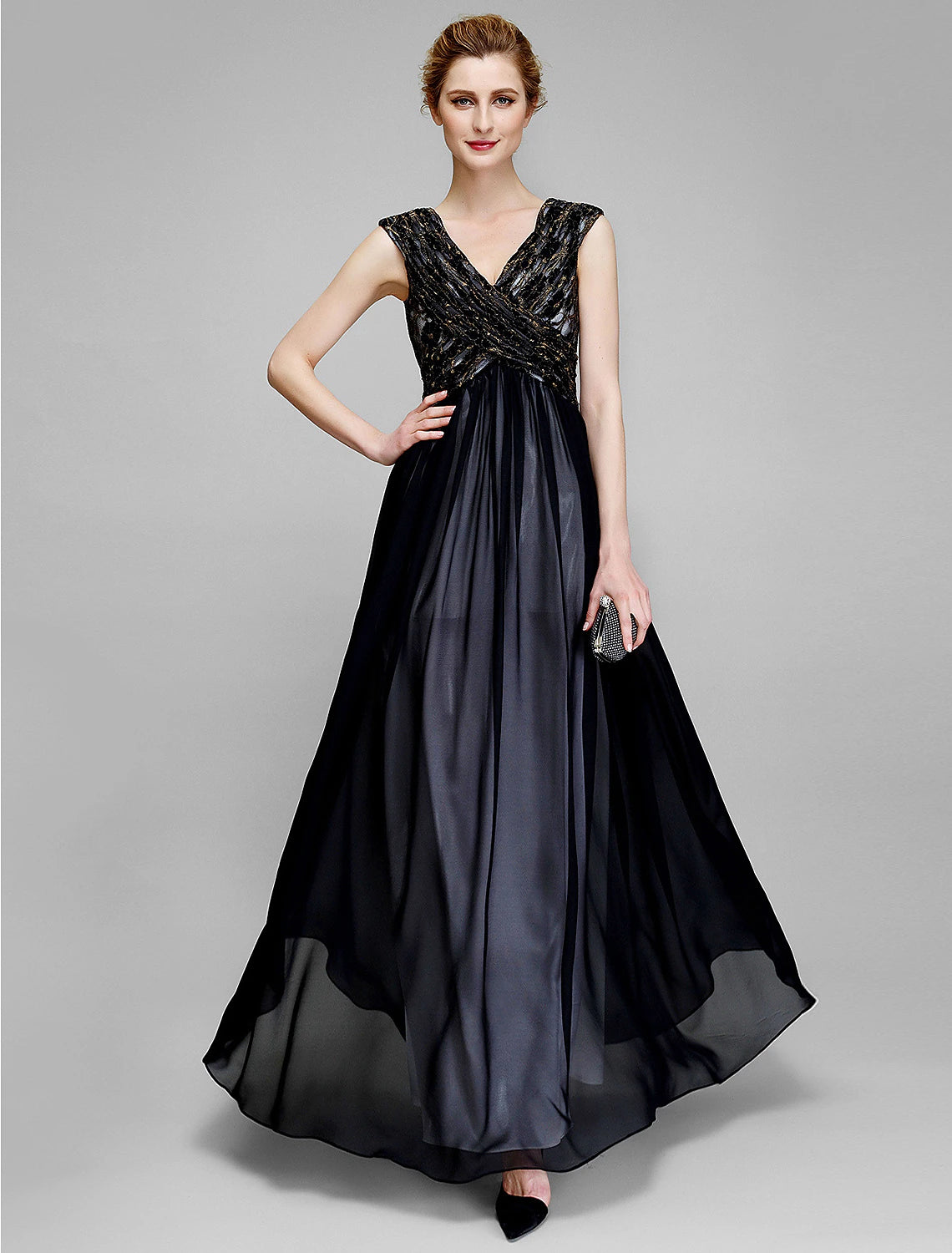 Sheath / Column Mother of the Bride Dress See Through V Neck Ankle Length Chiffon Lace Sleeveless No with Lace Criss Cross Sheath / Column Mother of the Bride Dress See Through V Neck Ankle Length Chiffon Lace Sleeveless No with Lace Criss Cross