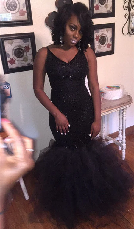 New Arrival Mermaid V-Neck Black Prom Dresses Sequins Sleeveless Evening Gowns BA8031 New Arrival Mermaid V-Neck Black Prom Dresses Sequins Sleeveless Evening Gowns BA8031