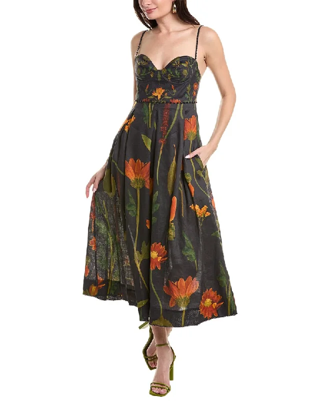 Agua Bendita Mambo Primavera Linen Midi Dress Classic Black Midi Dress