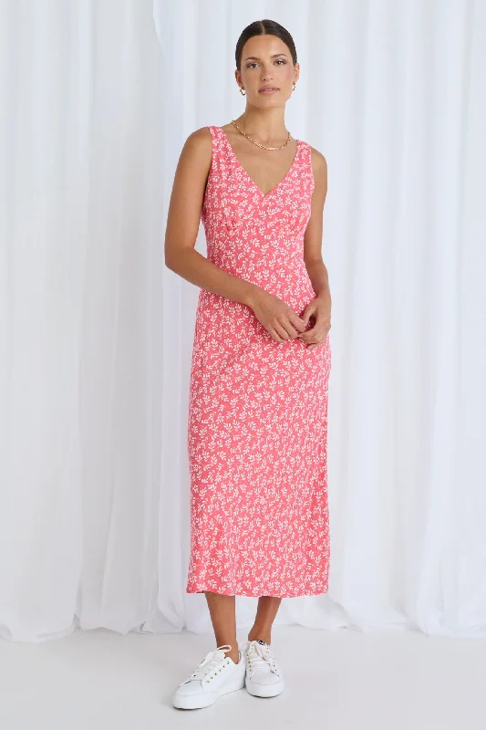 Astro Coral Twiggly Sleeveless Slim Fit Midi Dress Stylish Midi Dress with Cuffs