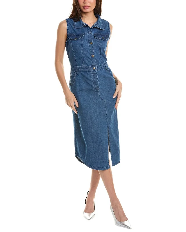 Bebe Denim Midi Dress Fashionable Plaid Midi Dress