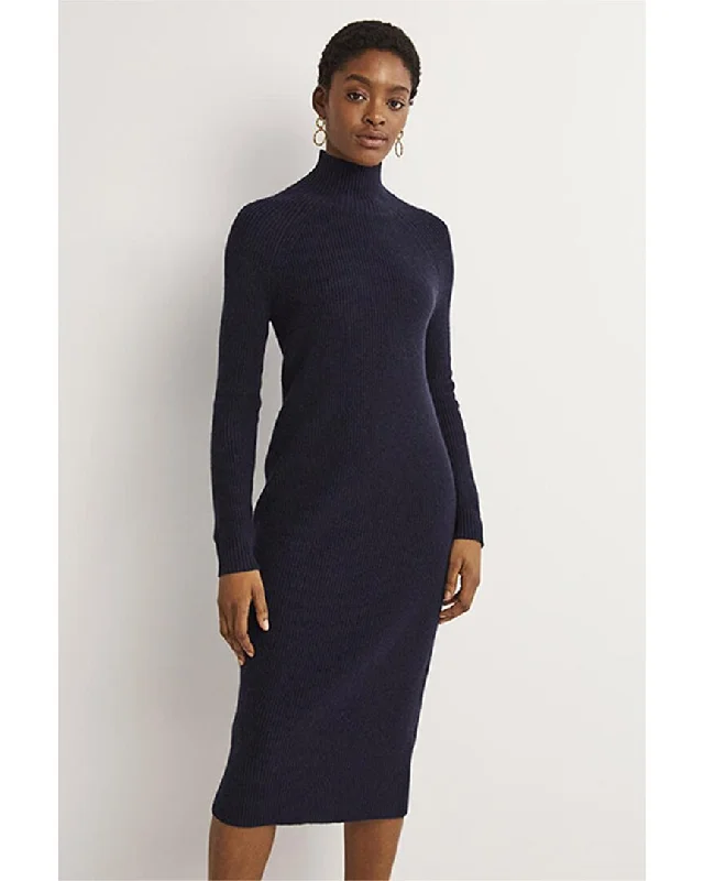 Boden High-Neck Knit Wool & Alpaca-Blend Midi Dress Trendy Shift Midi Dress