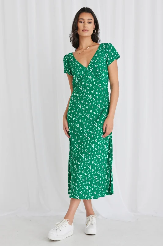 Cosmic Green Ditsy Sleeveless Slim Fit Midi Dress Trendy Long Sleeve Midi Dress