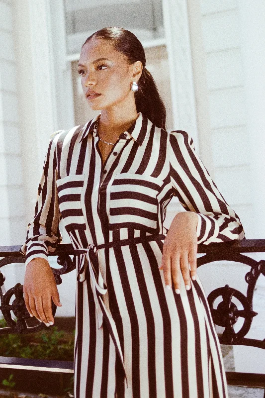 Cyprus Black Stripe LS Shirt Midi Dress Elegant Floral Midi Dress