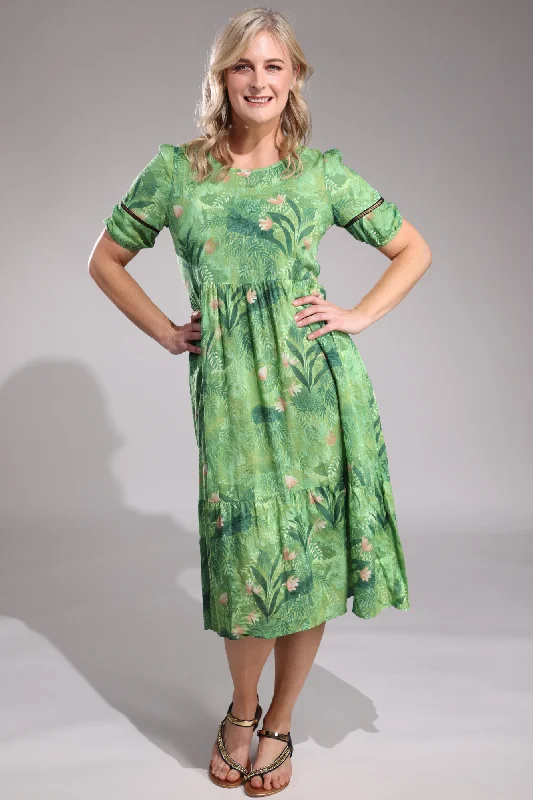 Viscose Blend Midi Dress | Green Fern | 6532A1 Comfortable Casual Midi Dress